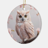 Dromerige roze kersenbloesems uil keramisch ornament (Links)