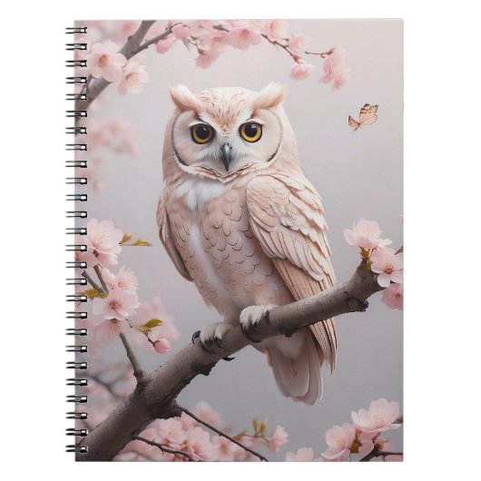 Dromerige roze kersenbloesems uil notitieboek (Voorkant)
