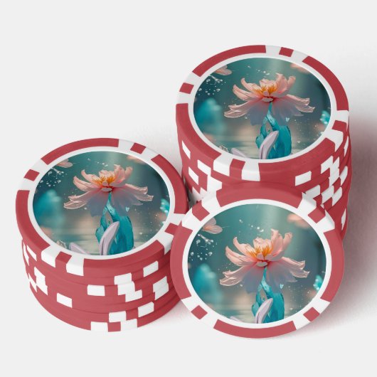 Dromerige Roze Lotus en Vlinder in Aqua Water Poker Chips (Opstapeling)