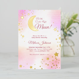 Dromerige Roze Maan Meisje Baby Shower Folie Uitnodiging