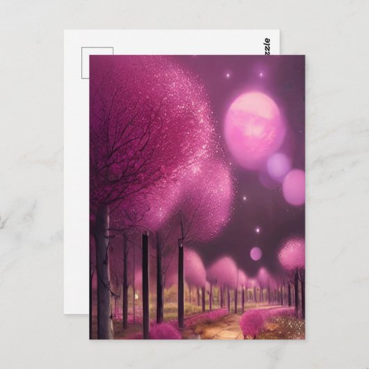 Dromerige roze nachtlandschap briefkaart (Voorkant / Achterkant)