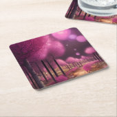 Dromerige roze nachtlandschap kartonnen onderzetters (Schuin)