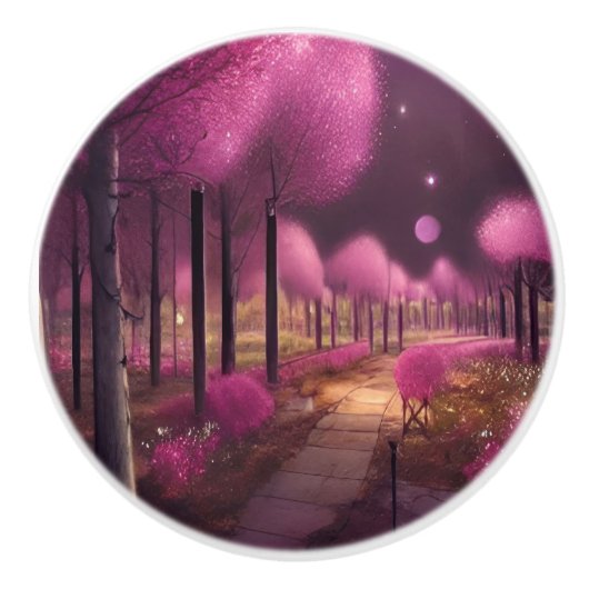 Dromerige roze nachtlandschap keramische knop (Voorkant)