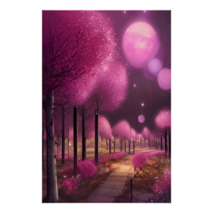 Dromerige roze nachtlandschap perfect poster
