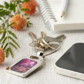 Dromerige roze nachtlandschap sleutelhanger (Zijkant)