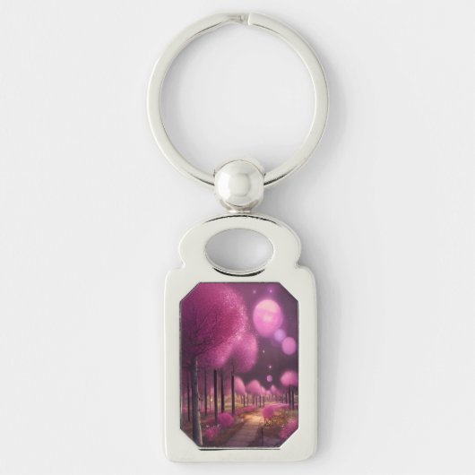 Dromerige roze nachtlandschap sleutelhanger (Voorkant)