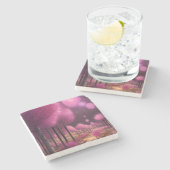 Dromerige roze nachtlandschap stenen onderzetter (Zijkant)