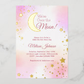 Dromerige Roze Over de Maan Meisje Baby Shower Folie Uitnodiging (Voorkant)