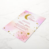 Dromerige Roze Over de Maan Meisje Baby Shower Folie Uitnodiging (Gedraaid)