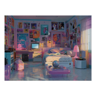 Dromerige Roze Paarse Gamer Slaapkamer Kunst Perfect Poster