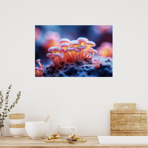 Dromerige roze paddenstoelen - Zachte Natuur Macro Poster