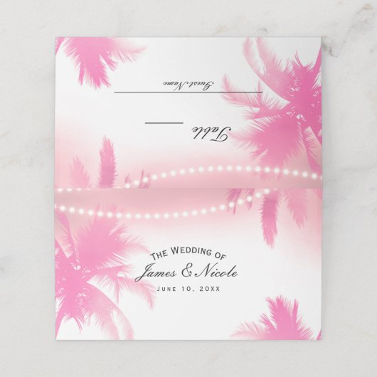 Dromerige roze palmbomen & lichten tafelstoel plaa plaatskaartje (Buitenkant ongevouwen)