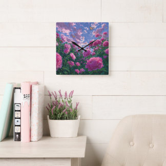 Dromerige Roze Pioen Tuin Kunst Vierkante Klok