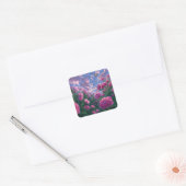 Dromerige Roze Pioenentuin en Vlinders Vierkante Sticker (Envelop)