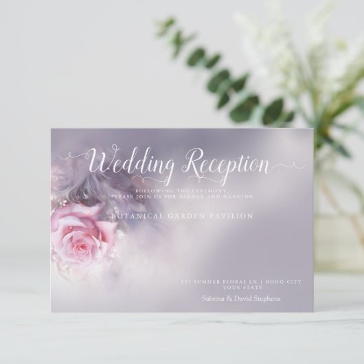 Dromerige Roze Roos - Dusty Lila Bedankkaart (Staand voorkant)