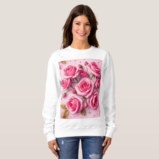 Dromerige roze rozen sweatshirt (Voorkant volledig)