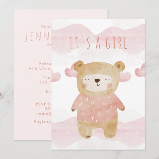 Dromerige roze teddybeer Baby shower het is een me Kaart (Voorkant / Achterkant)