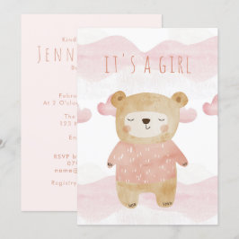 Dromerige roze teddybeer Baby shower het is een me Kaart