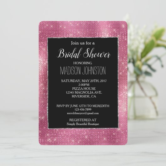 Dromerige Roze Zwart Glitzy Zilveren Sparkle Brida Kaart (Staand voorkant)