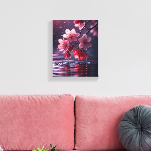Dromerige Sakura Bloesem Over Water – Japanse Kers Canvas Afdruk (Insitu (Woonkamer))