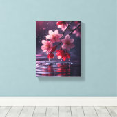 Dromerige Sakura Bloesem Over Water – Japanse Kers Canvas Afdruk (Insitu (Houten vloer))
