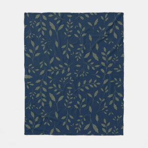 Dromerige Saliegroene Bladeren Navy Patroon Fleece Deken