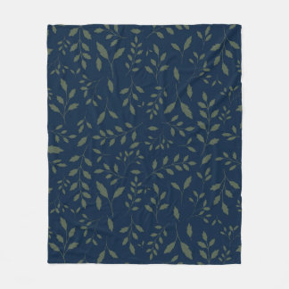 Dromerige Saliegroene Bladeren Navy Patroon Fleece Deken