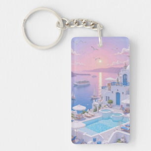 Dromerige Santorini Zonsondergang Blauw Witte Dorp Sleutelhanger