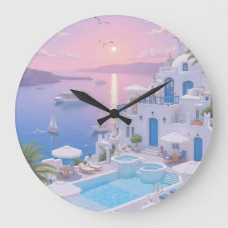 Dromerige Santorini Zonsondergang Kustzicht Wandkl Grote Klok