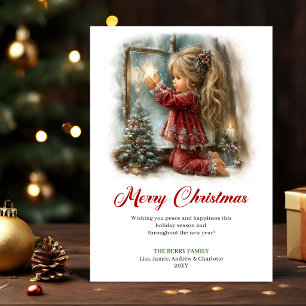 Dromerige schattige kleine meisjes kerstscene groe feestdagenkaart