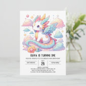 Dromerige Schattigee Dragon 1e Verjaardag Kaart (Staand voorkant)