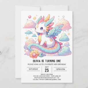 Dromerige Schattigee Dragon 1e Verjaardag Kaart
