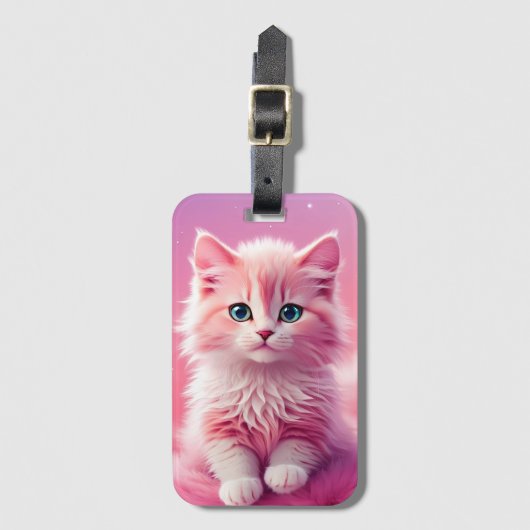 Dromerige Schattigee pluizige roze kitty cat Bagagelabel (Voorkant (verticaal))