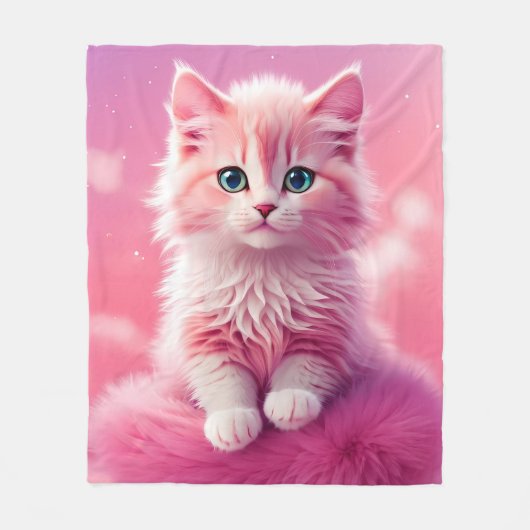 Dromerige Schattigee pluizige roze kitty cat Fleece Deken (Voorkant)