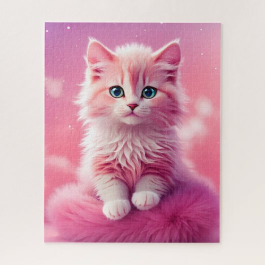 Dromerige Schattigee pluizige roze kitty cat Legpuzzel (Verticaal)
