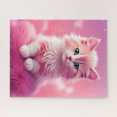 Dromerige Schattigee pluizige roze kitty cat Legpuzzel (Horizontaal)