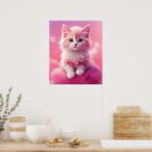 Dromerige Schattigee pluizige roze kitty cat Poster (Keuken)