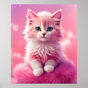 Dromerige Schattigee pluizige roze kitty cat Poster
