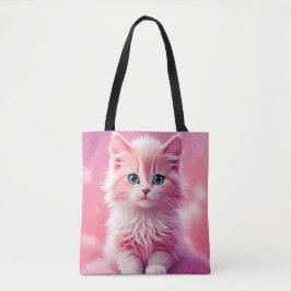 Dromerige Schattigee pluizige roze kitty cat Tote Bag