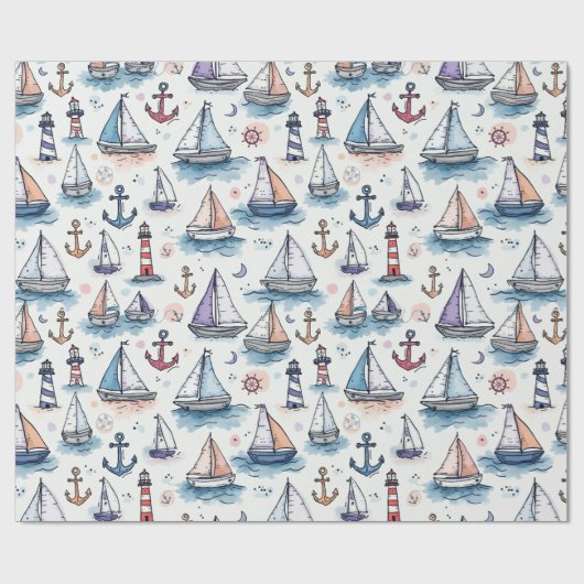 Dromerige Schetsen van Zeilboten Ankers & Vuurtore Cadeaupapier (Vlak)