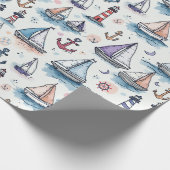 Dromerige Schetsen van Zeilboten Ankers & Vuurtore Cadeaupapier (Hoek)