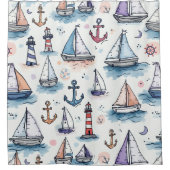 Dromerige Schetsen van Zeilboten Ankers & Vuurtore Douchegordijn (Voorkant)