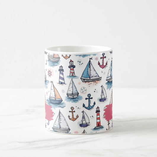 Dromerige Schetsen van Zeilboten Ankers & Vuurtore Koffiemok (Center)