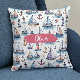 Dromerige Schetsen van Zeilboten Ankers & Vuurtore Kussen