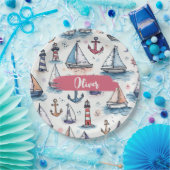 Dromerige Schetsen van Zeilboten Ankers & Vuurtore Papieren Bordje (Feest)