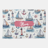 Dromerige Schetsen van Zeilboten Ankers & Vuurtore Theedoek (Horizontaal)