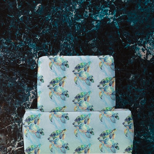 Dromerige schildpadden Zwemmen in Waterverf Look Z Cadeaupapier