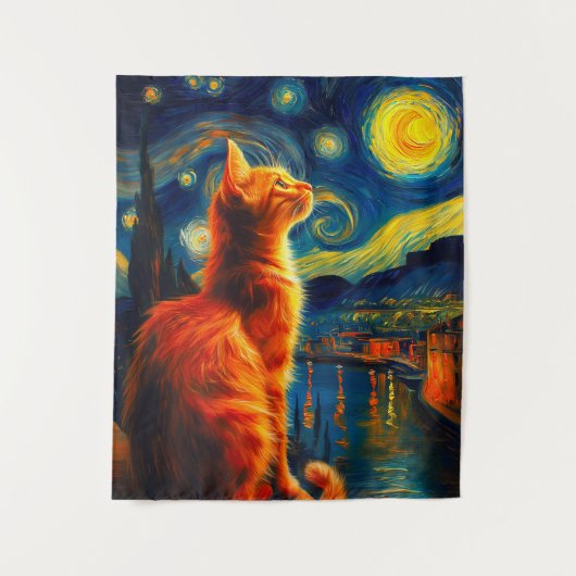 Dromerige Siamese kat | Sterrennacht Wandkleed (Voorkant)