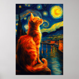 Dromerige Siamese Kater Sterrennacht Poster