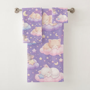 Dromerige Slapende Kittens op Sterren en Wolken Bad Handdoek
